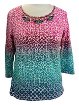 Ruby Rd petite quarter sleeve embellished collar spandex pullover tunic top PM - £21.82 GBP