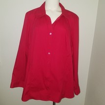 NEW CJ Banks Solid Red Shirt Blouse 3X 24/26W Button Front Long-Sleeves - £23.29 GBP
