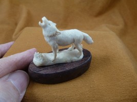 wolf-w73 white standing Wolf shed ANTLER wood base figurine Bali detaile... - £40.88 GBP