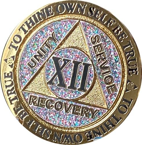 12 Year AA Medallion Reflex Birthday Funfetti Silver Glitter Gold Plated Color C