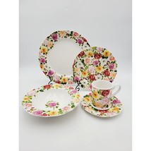 Portmeirion Rose Bouquet Rimmed Floral 1 Setting Place, 5 Pcs Discontinued Vtg - £55.28 GBP