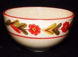 Ballard Designs Country Flower Soup Bowls Red Rimmed  Hand Painted Stone... - $21.78