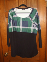 Reborn Collection Black &amp; Green Plaid Button-Accent Tunic - Size 3X - $16.82