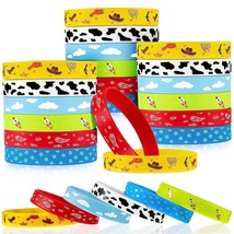 36 Pcs Western Party Bracelets For Kid Cow Pattern Printed Rubber Bracelets Cart - £20.71 GBP