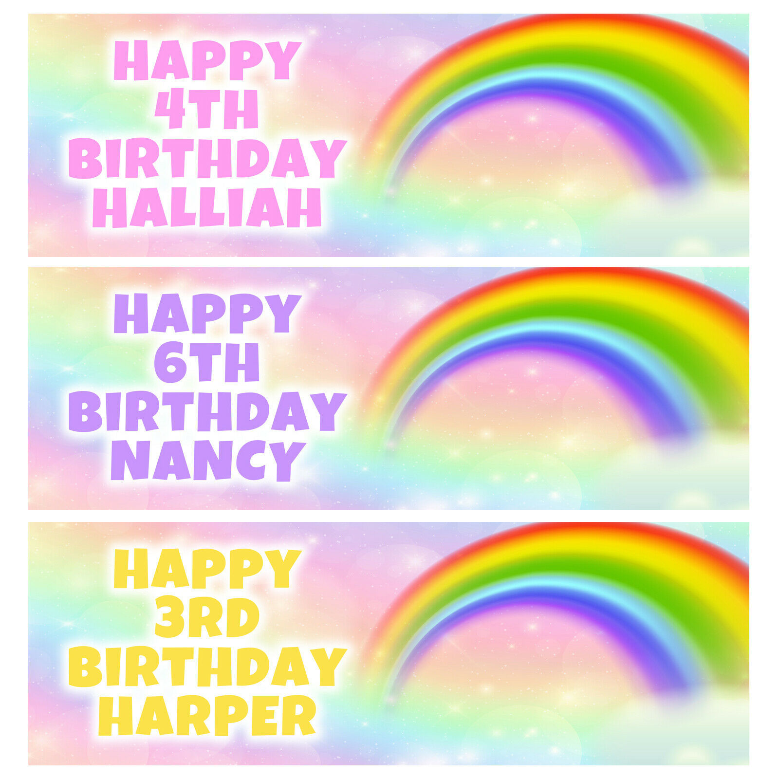 RAINBOW Personalised Birthday Banner - Childrens Kids Birthday Party Banner - $4.89