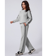 Light Grey Solid Color Side Striped Sweatshirt Active Set