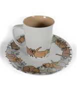 Vtg 1980 Fitz &amp; Floyd Variations Cat Cartoon Mug &amp; 7&quot; Plate Tan Grey Japan - $367.22 MXN