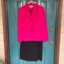 Le Suit Dress Womens 10 Dark Pink Blazer Black Pencil Skirt Set Career Wear - $35.16
