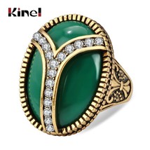 Fashion Vintage Big Crystal Ring Antique Gold Color Mosaic Green Resin Rings For - £5.61 GBP