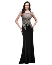 Illusion Sleeveless Long Mermaid Jersey Sheer Gold Lace Prom Evening Dresses Plu - £73.99 GBP