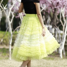 Yellow Midi Tiered Tulle Skirt Outfit Women Custom Plus Size Flare Tulle Skirt image 6