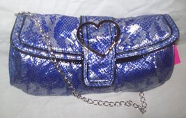 Betsey Johnson New  BLUE Metallic Silver Python Convertible Clutch Purse... - $48.51