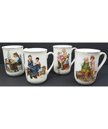 Norman Rockwell Museum Coffee Cups With Gold Trim Set Of 4 4 1/4&quot; x 2 3/4&quot; - $23.99 CAD