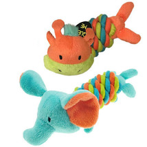 Mini Safari Twisties Dog Toys Plush Rope Squeakers 6&quot; Choose Elephant or... - £8.51 GBP