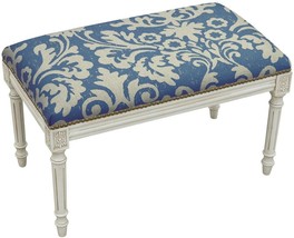 Bench Jacobean Floral Flowers Backless Navy Antique White Wash Antiqued Blue - £312.86 GBP