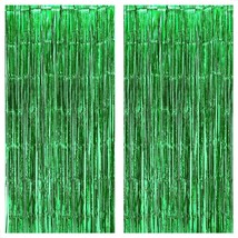 Xtralarge Green Foil Fringe Curtain - 3.2X8 Feet Pack Of 2 | Green Streamers Par - £14.08 GBP