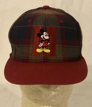 Vintage Mickey Mouse Disney Red Plaid Snapback Hat Baseball Style Cap Pre Owned - £30.92 GBP