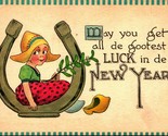Dutch Girl Comic On Horseshoe Luck In the New Year 1915 DB Postcard  - $3.91