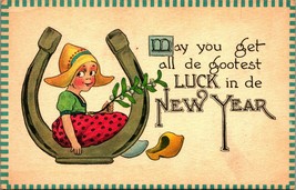 Dutch Girl Comic On Horseshoe Luck In the New Year 1915 DB Postcard  - £3.07 GBP