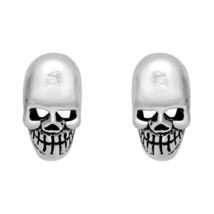 Edgy Rock’n Roll 3D Skull Sterling Silver Stud Earrings - £11.45 GBP