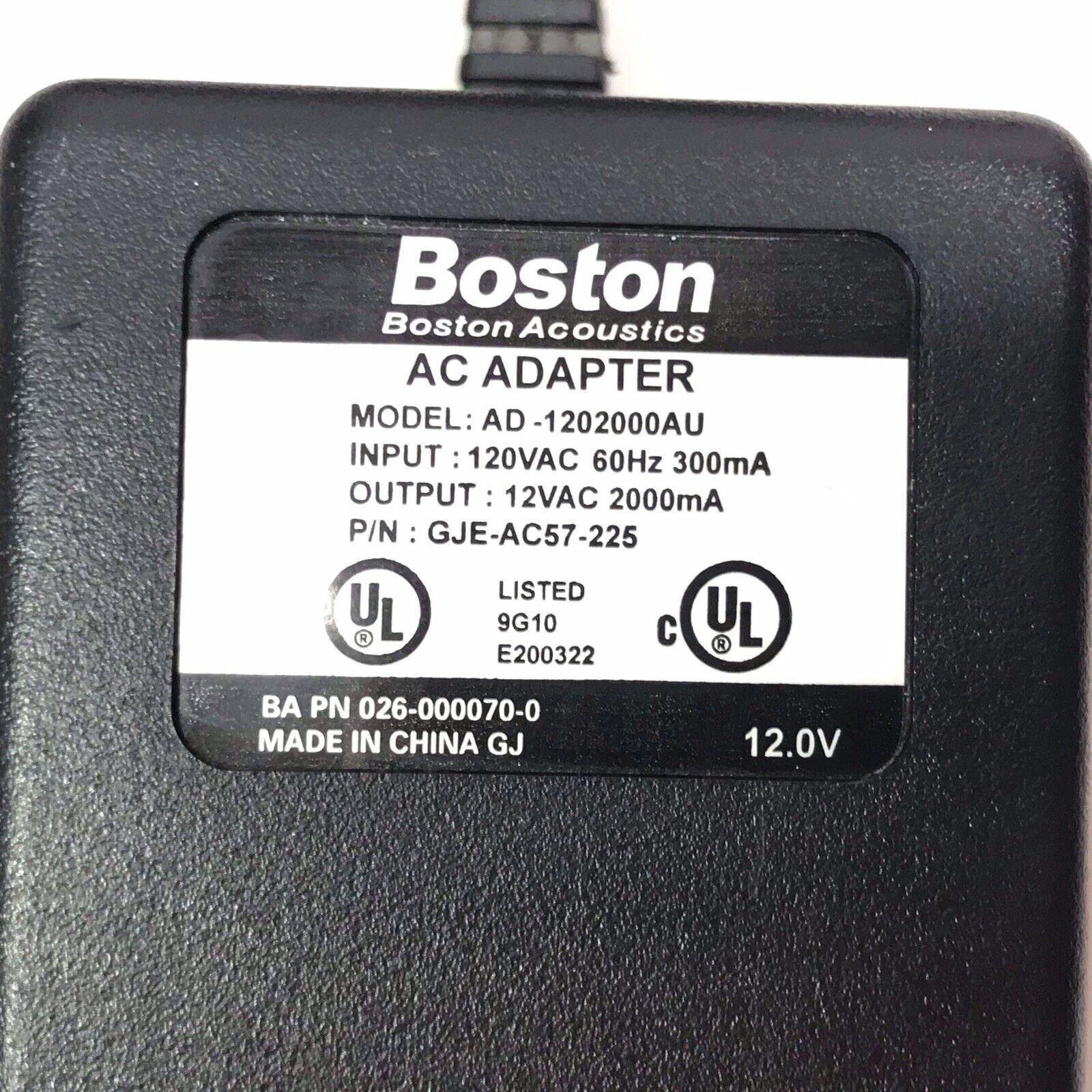 Boston Acoustics Ac Power Adapter - Model #AD-1202000AU Original For Speakers - $14.84