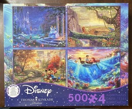 Disney Kinkade 4 x 500 Pc Puzzle Disney Mickey Beauty Lion Mermaid w/ Posters - $17.82