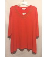 Dream Knit by Quacker Factory orange tunic top rhinestone embellished XL... - £4.68 GBP