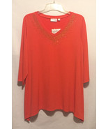 Dream Knit by Quacker Factory orange tunic top rhinestone embellished XL... - £4.74 GBP