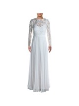 KAY UNGER Long Sleeve Illusion Neckline Pleated Skirt Gown White Size 10... - £62.51 GBP