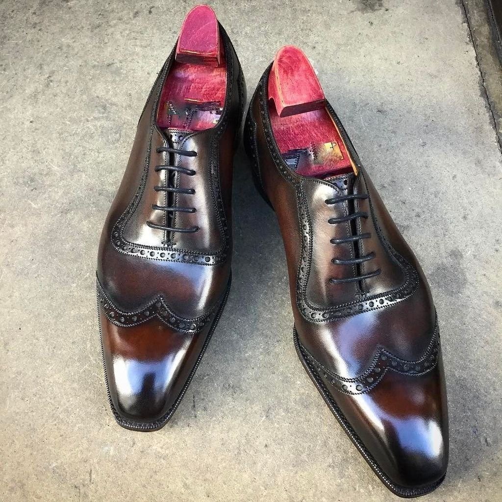 New Men's handmade two tone patina leather lace up dress shoes leather shoes  20