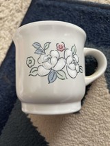 Chantilly Fleur de Lune Coffee Cup White Stoneware Mugs Japan Blue Rim - $5.28