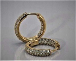 2Ct Round Cut Lab Created Diamond Hoop Huggie Earrings 14K Yellow Gold Plated - £83.47 GBP