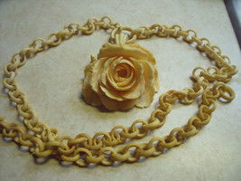 Carved Bakelite White Rose Pendant on Cellulite Link Chain - $220.00