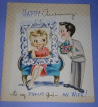 PIN-UP Girl Vintage Anniversary Greeting Card 1940&#39;S Wife Ribbon Bow Scrapbook - £15.72 GBP