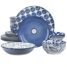 Elama Aurora 16 Piece Assorted Porcelain Double Bowl Dinnerware Set in Blue - $88.79