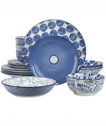 Elama Aurora 16 Piece Assorted Porcelain Double Bowl Dinnerware Set in Blue - $1,631.40 MXN