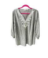Susan Graver Pure Women’s Plus 1X Linen Blend Tunic Top Embroidered V-Ne... - $28.93