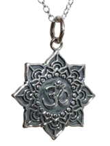 Om Mandala Pendant Necklace Flower 925 Sterling Silver Sacred Lotus &amp; Boxed - £27.56 GBP