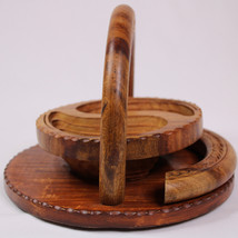 Rosewood Signature Collapsible Trivet Basket 2 Compartments Hand Carved Wood - £10.34 GBP