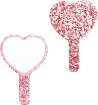 Sparkling Rhinestone Heart Shaped Handheld Mirror Heart Mirror Cosmetic Hand - £32.15 GBP