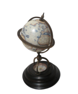 Vintage 9&quot; Terrestrial Table Rotating Globe With Compass On Brown Wood Base - £39.56 GBP