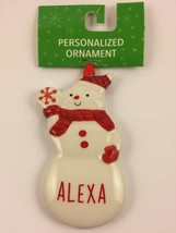 Ganz ALEXA Personalized Snowman Name Christmas Ornament Ceramic Red &amp; White NWT - £9.81 GBP