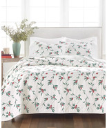 2PC Martha Stewart Collection Holly Embroidery Twin/Twin XL Quilt Set - £221.21 GBP