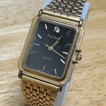 Pierre Cardin Quartz Watch Men Gold Tone Black Rectangle Diamond New Battery 7" - $26.59