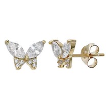 1CT Simulated Diamond Butterfly Stud Earrings 14k Yellow Gold Silver Push Back - £56.30 GBP