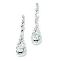 Sterling Silver &amp; CZ Brilliant Embers Teardrop Dangle Post Earrings Jewelry - £43.42 GBP