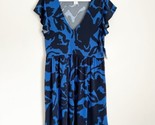NWT Abound Floral Print Skater Short Dress Black Blue Flutter Sleeves M - $15.99