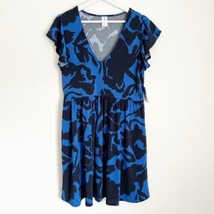 NWT Abound Floral Print Skater Short Dress Black Blue Flutter Sleeves M - $15.99