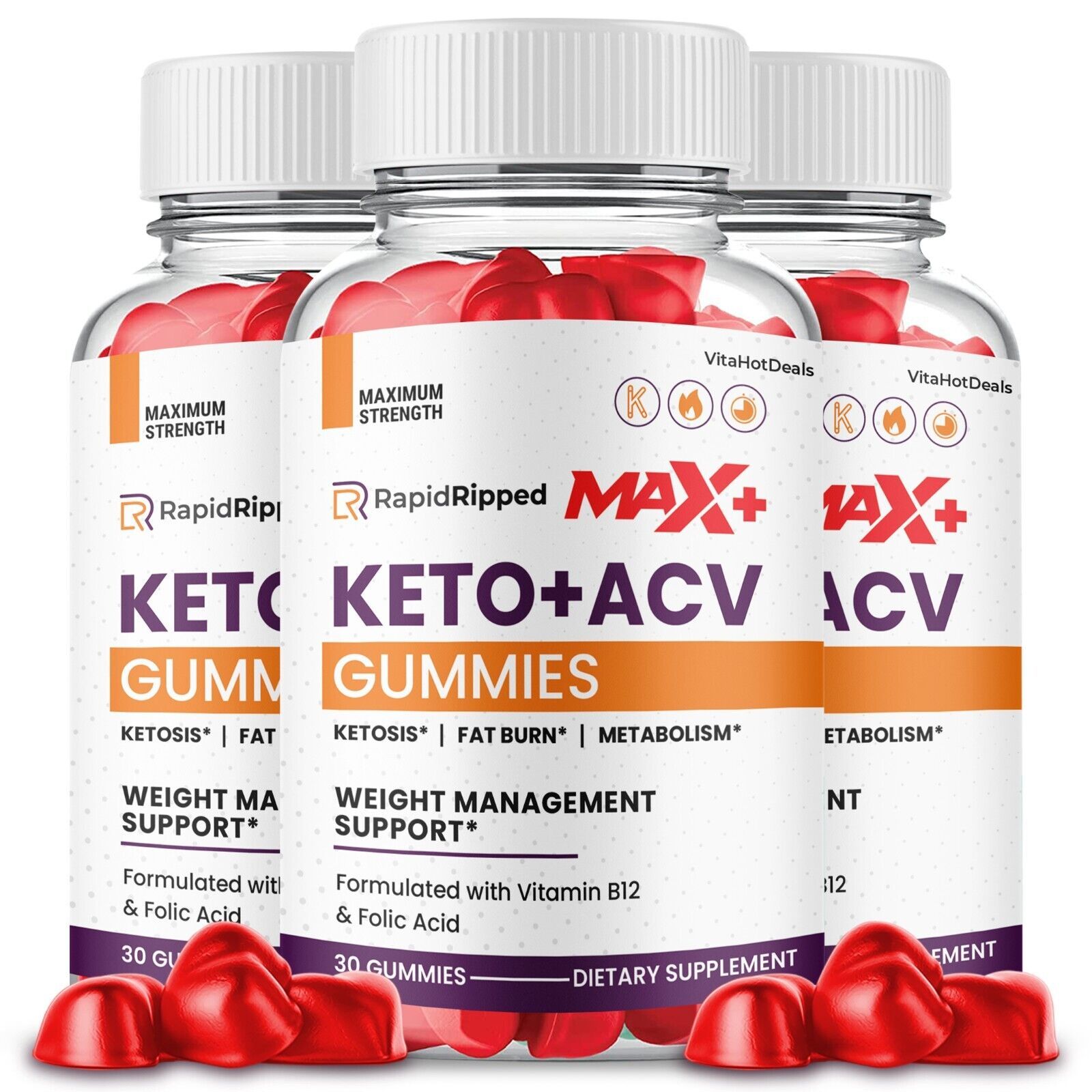 3 Pack Rapid Ripped Max + Keto ACV Gummies Maximum Potency ACV Gummy