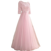 Kivary Vintage Sheer 1/2 Sleeves Tulle A Line Sash Long Prom Evening Dresses Lig - £94.95 GBP